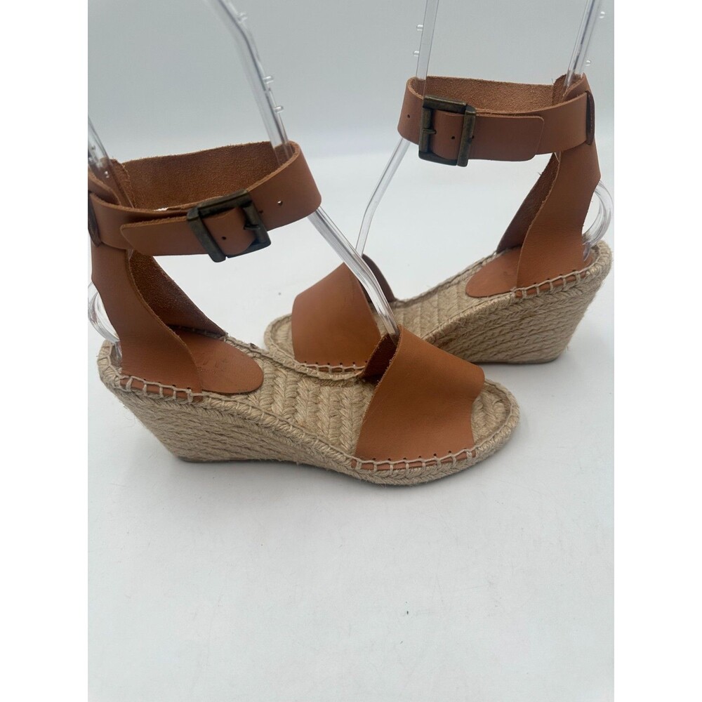Picon Brown Leather Ankle Wrap Espadrille Wedge Sandal Handmade In Spain Size 8
